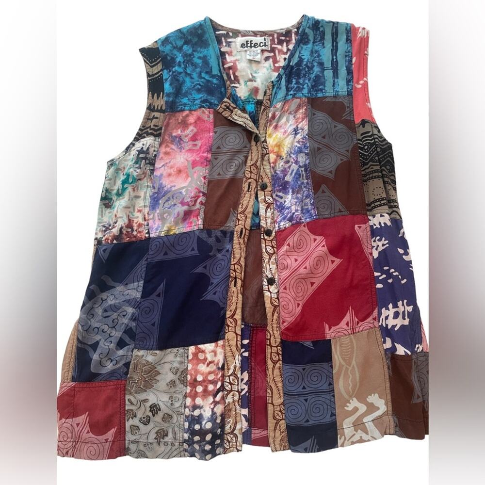 Effeci Blouse Large Boho Patchwork Colorful Cottagecore Sleeveless Top